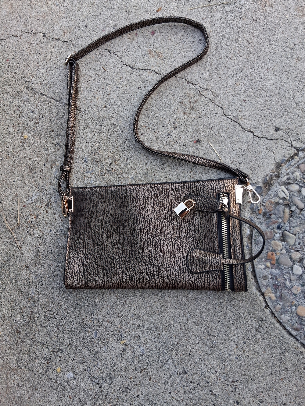 Metallic Bronze Crossbody Wristlet Bag - Stylish Everyday Carry